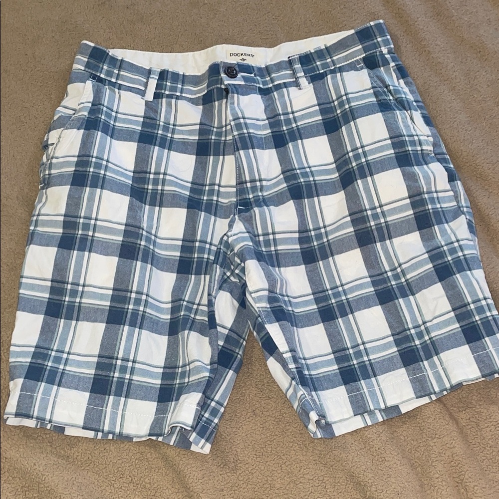 Dockers Blue and White Checkered Shorts